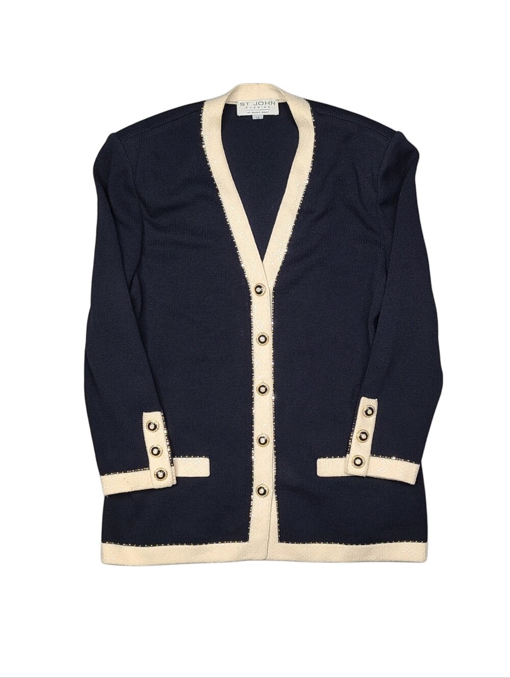 Vintage St. John Evening Jacket Womens 14 Black Santana Knit Embellished Trim